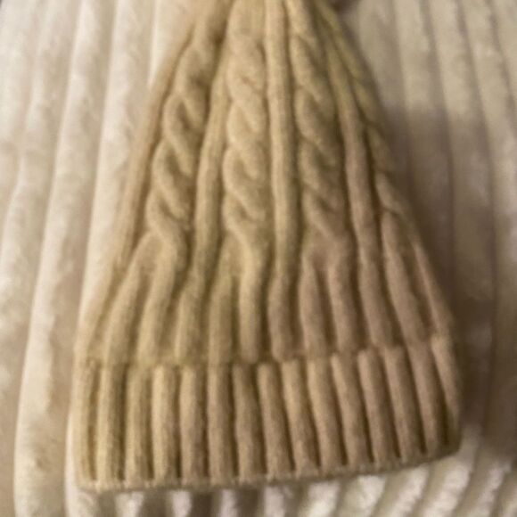 Cream Beanie with Giant puff - Picture 3 of 5